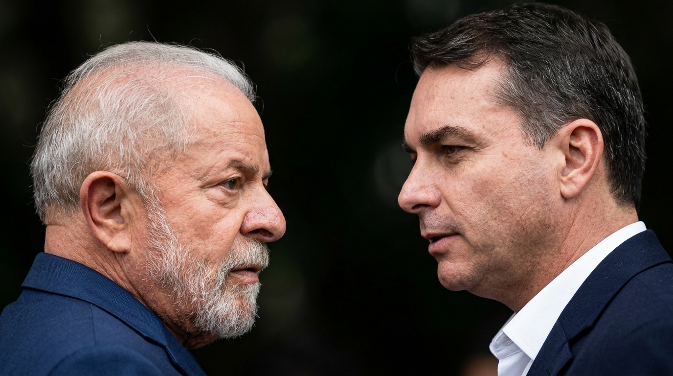 Elecciones en Brasil, Lula Da Silva y Flávio Bolsonaro, sin imágenes de fondo, solo el rostro de ellos dos, frente a frente.